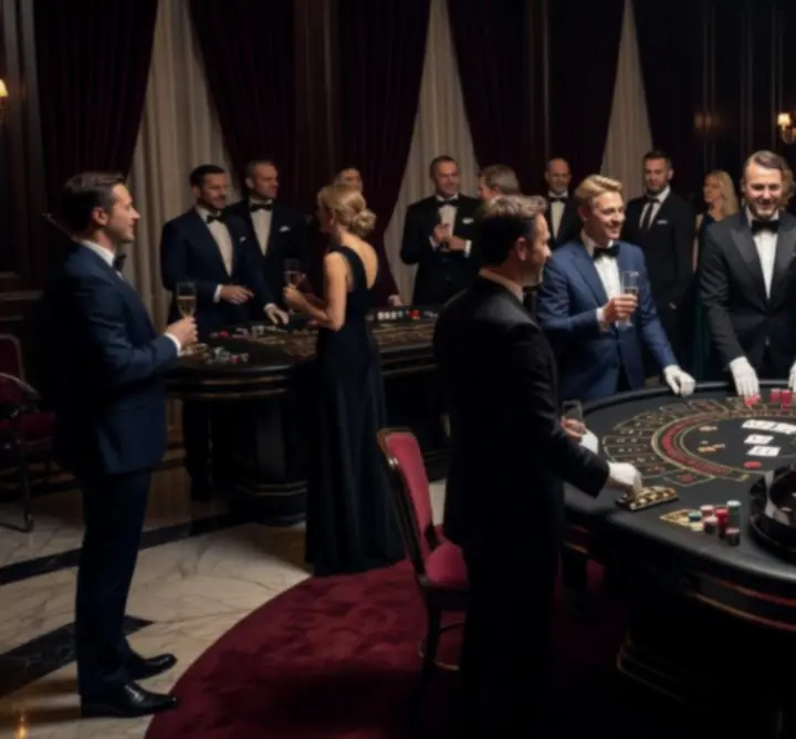 Stół do blackjacka i ruletki podczas eleganckiej imprezy firmowej