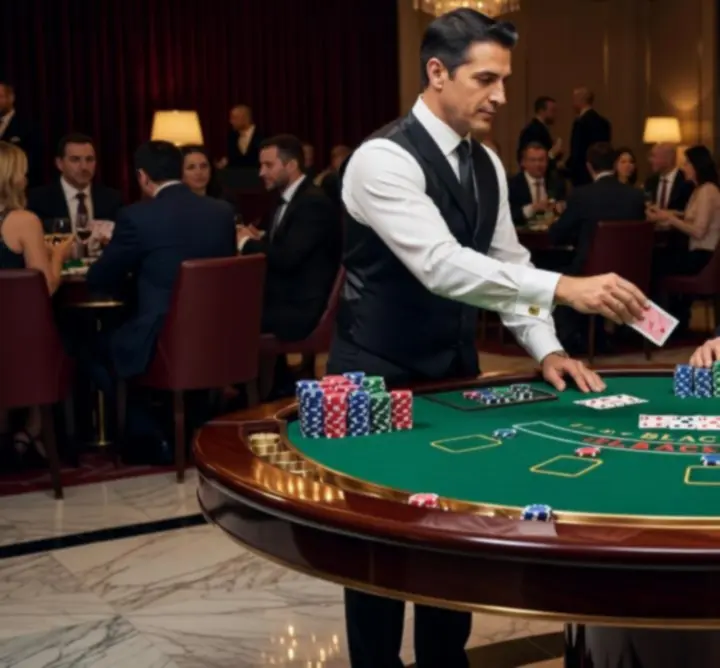 Mobilny stół blackjack na evencie firmowym