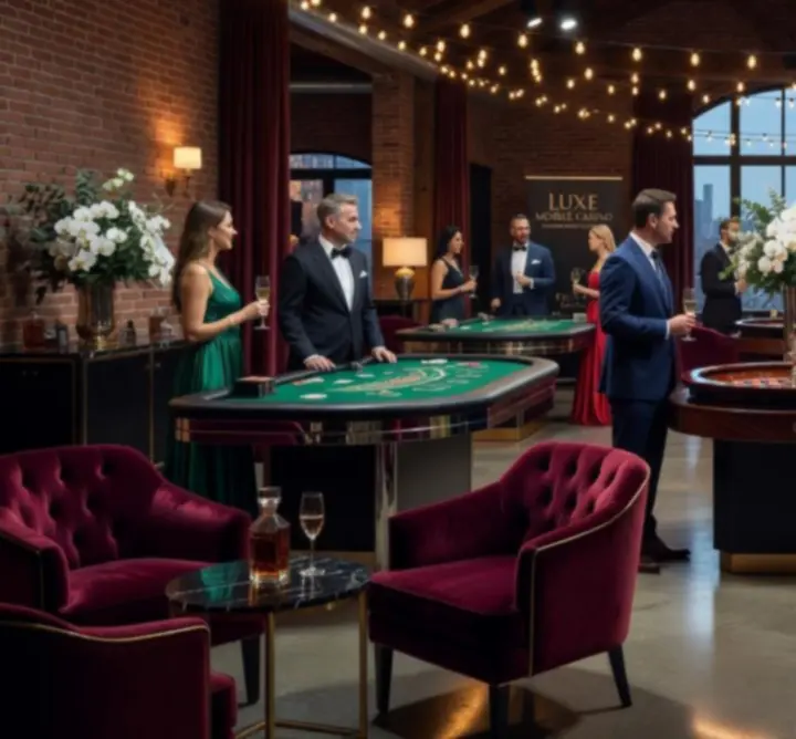 Mobilne stanowiska event casino w stylowej sali bankietowej