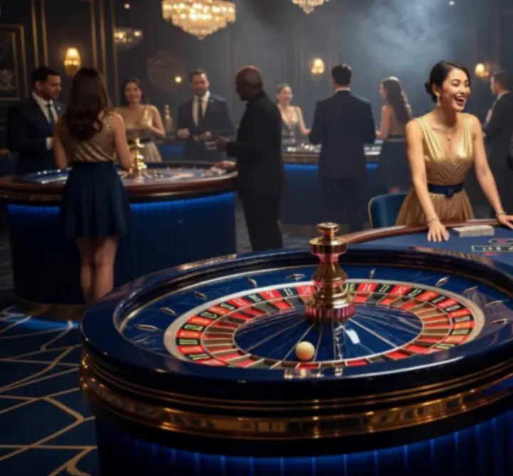 Goście bawiący się przy ruletce i blackjacku podczas prywatnej imprezy